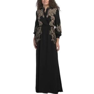 Solitaire Black Maxi Dress with Gold Embroidery